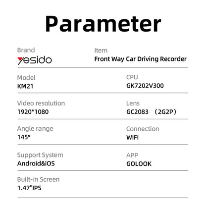 Bilkamera Yesido KM21, 1080P, Wi-Fi, Skjerm 1.47 tommer