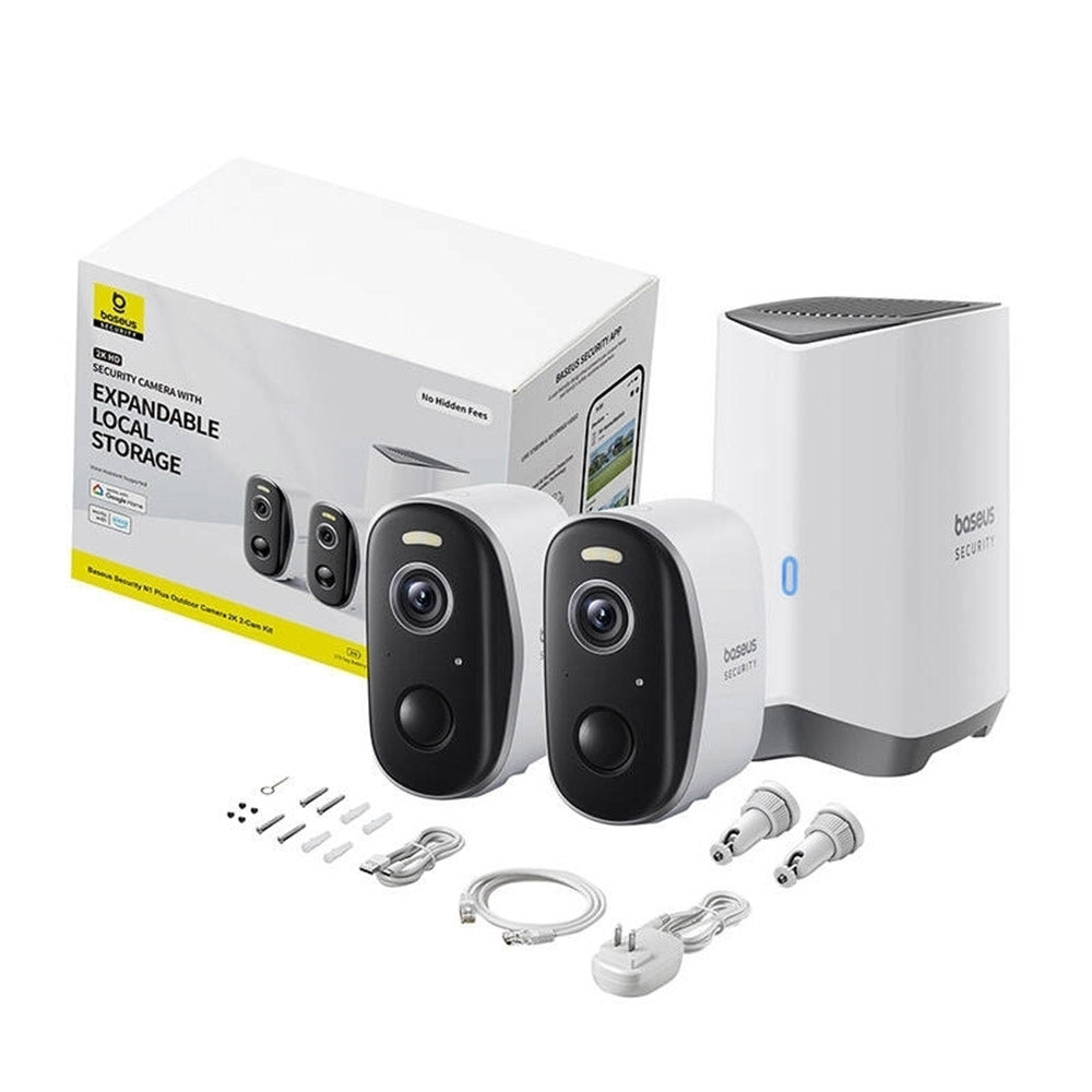 Baseus N1 Plus overvåkningskamera, Wi-Fi, 2K, IP67, utendørs, sett med 2 stk S0TY002131