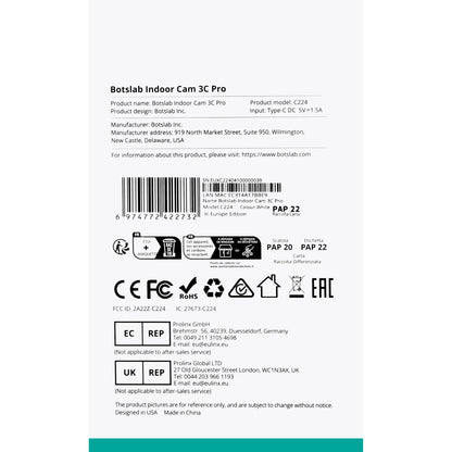 Overvåkningskamera Botslab 3C Pro C224, Wi-Fi, 4K, Innendørs 