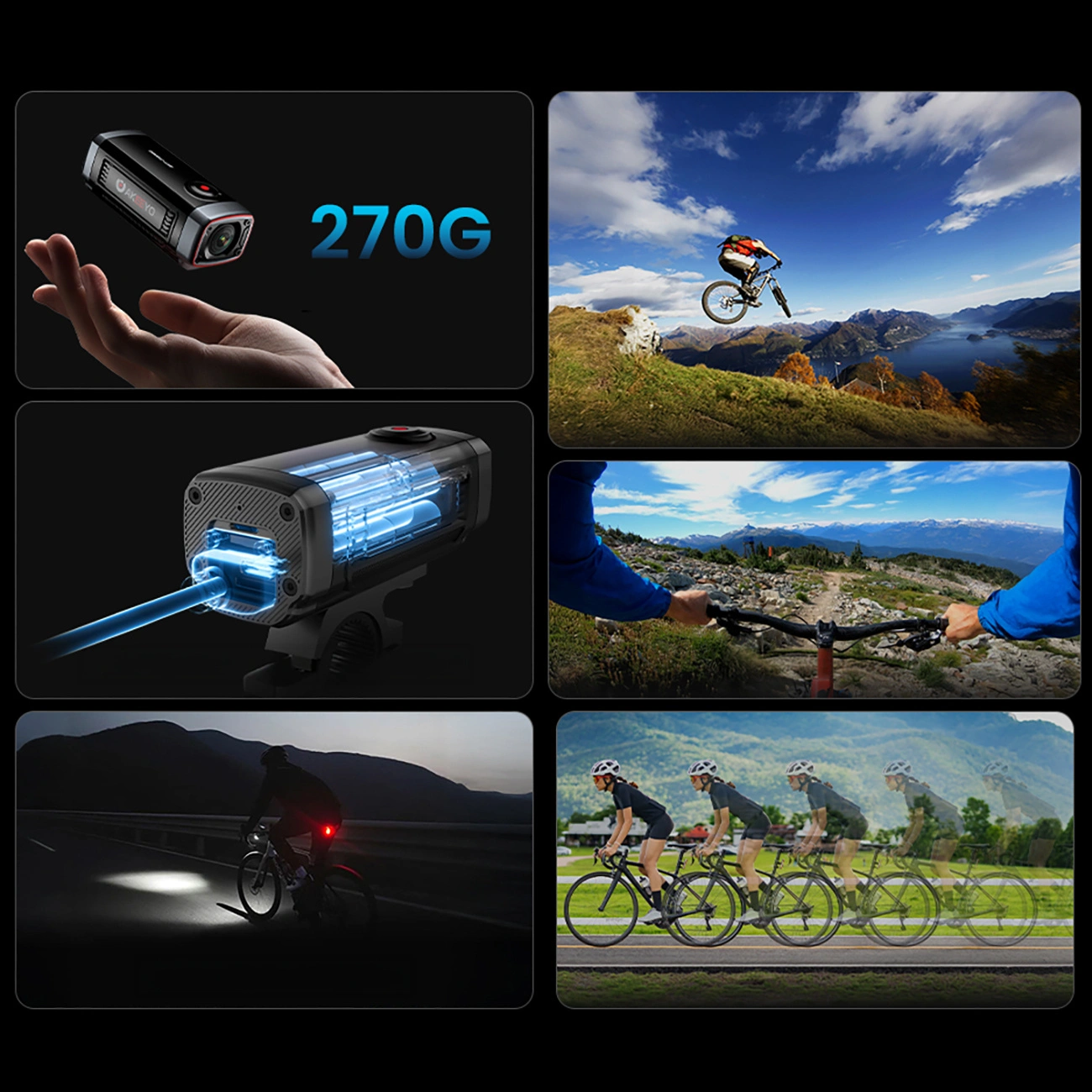 Akeeyo 710 Lite Sports Kamera for Sykkel / Motorsykkel, 2K, Wi-Fi, Svart