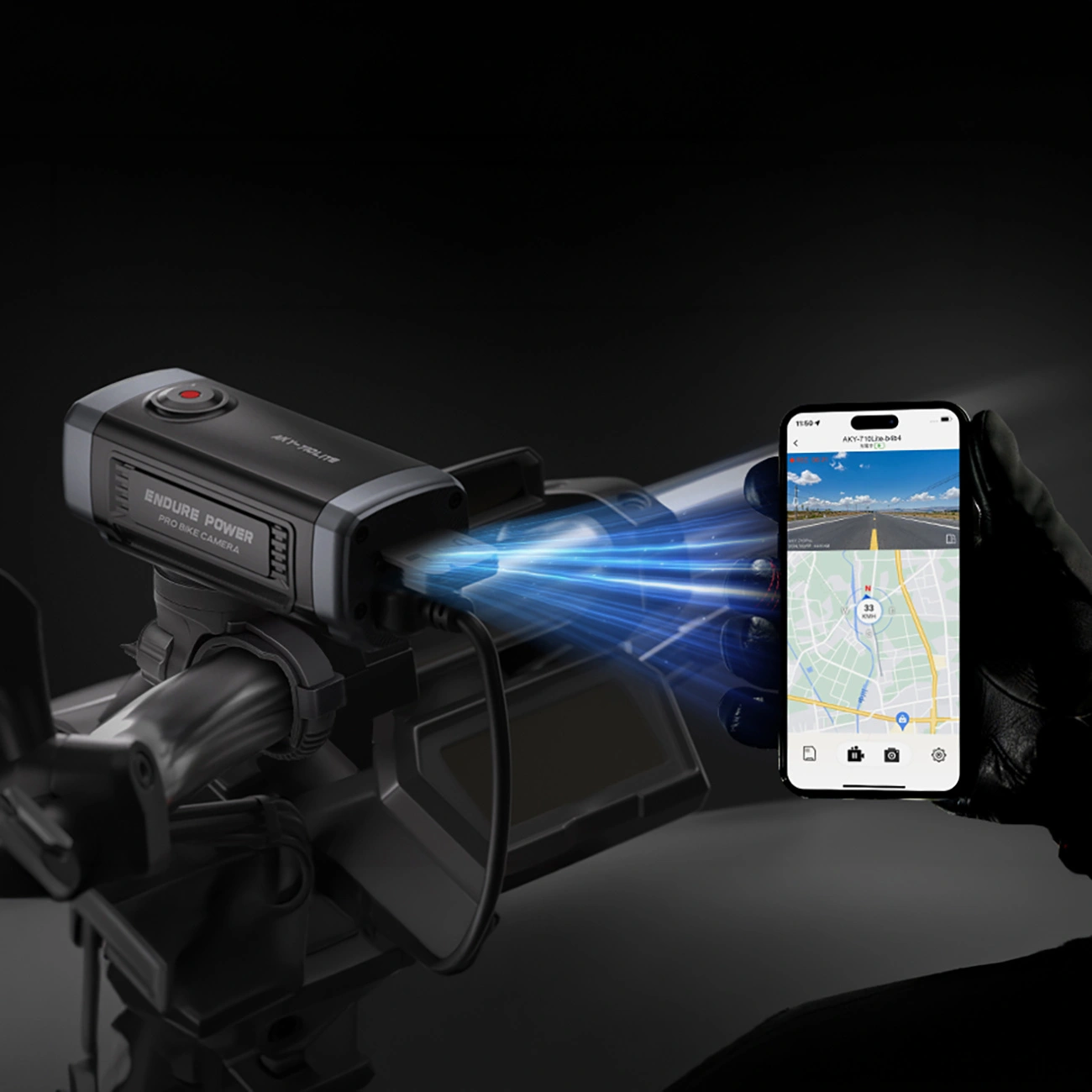 Akeeyo 710 Lite Sports Kamera for Sykkel / Motorsykkel, 2K, Wi-Fi, Svart