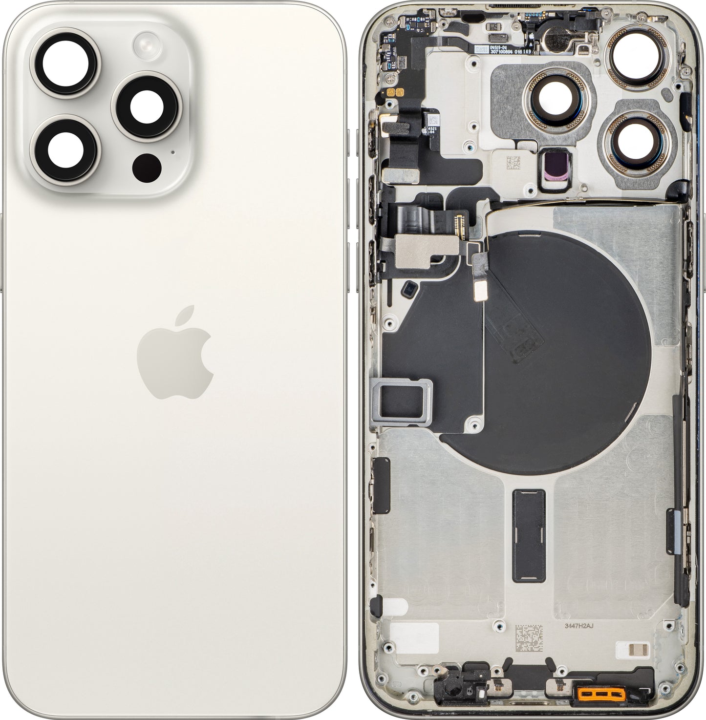 Batterideksel Apple iPhone 15 Pro Max, Med Midtre Skall, Hvit (White Titanium), Bytte