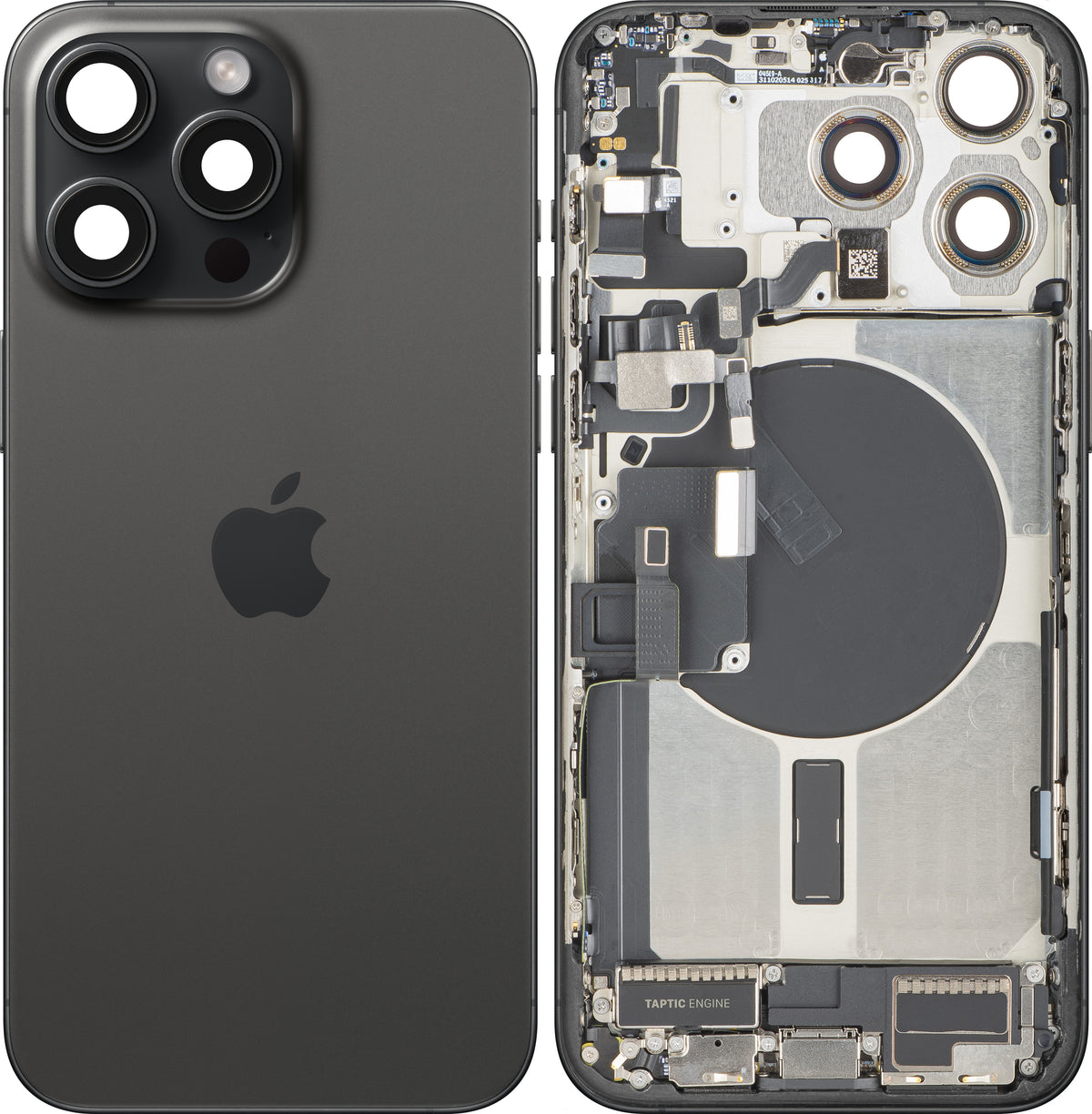Batterideksel Apple iPhone 15 Pro Max, med midtre ramme, komplette deler, svart (Black Titanium), premium bytte