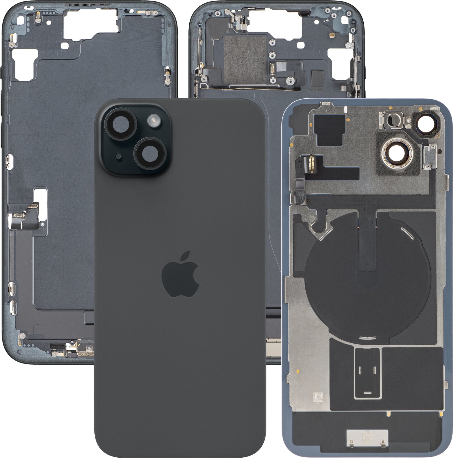 Batterideksel Apple iPhone 15 Plus, Med Midtramme, Fullstendige Deler, Svart, Bytte