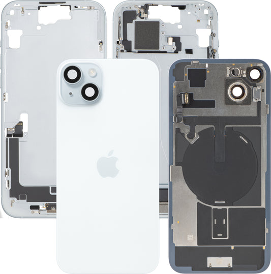 Batterideksel Apple iPhone 15 Plus, Med Midtramme, Fullstendige Deler, Blå, Bytte