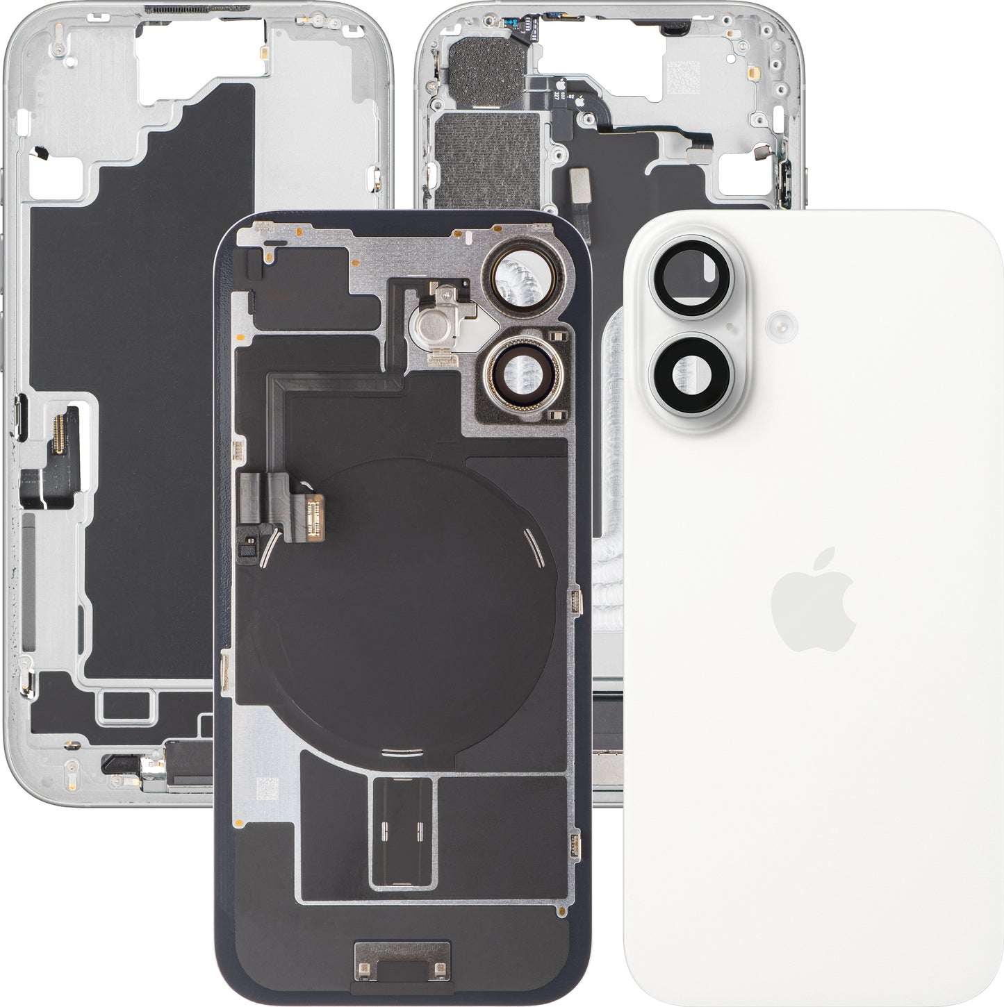 Batterideksel Apple iPhone 16, Med Midtramme, Full Deler, Hvit, Bytte