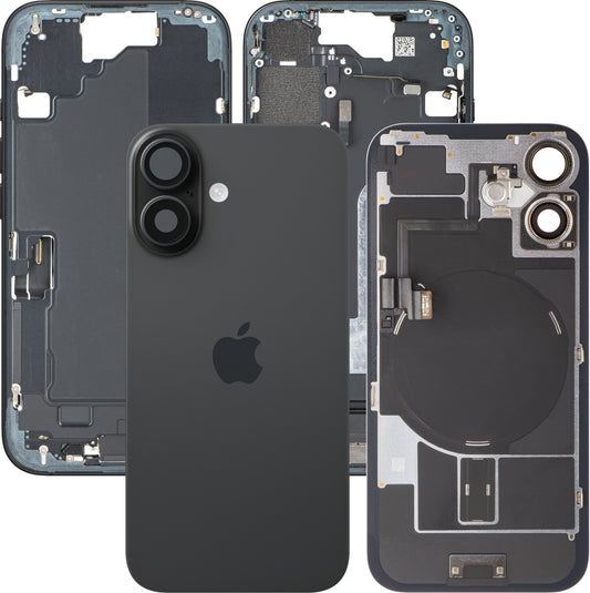 Batterideksel Apple iPhone 16, Med Midtramme, Full Deler, Svart, Swap