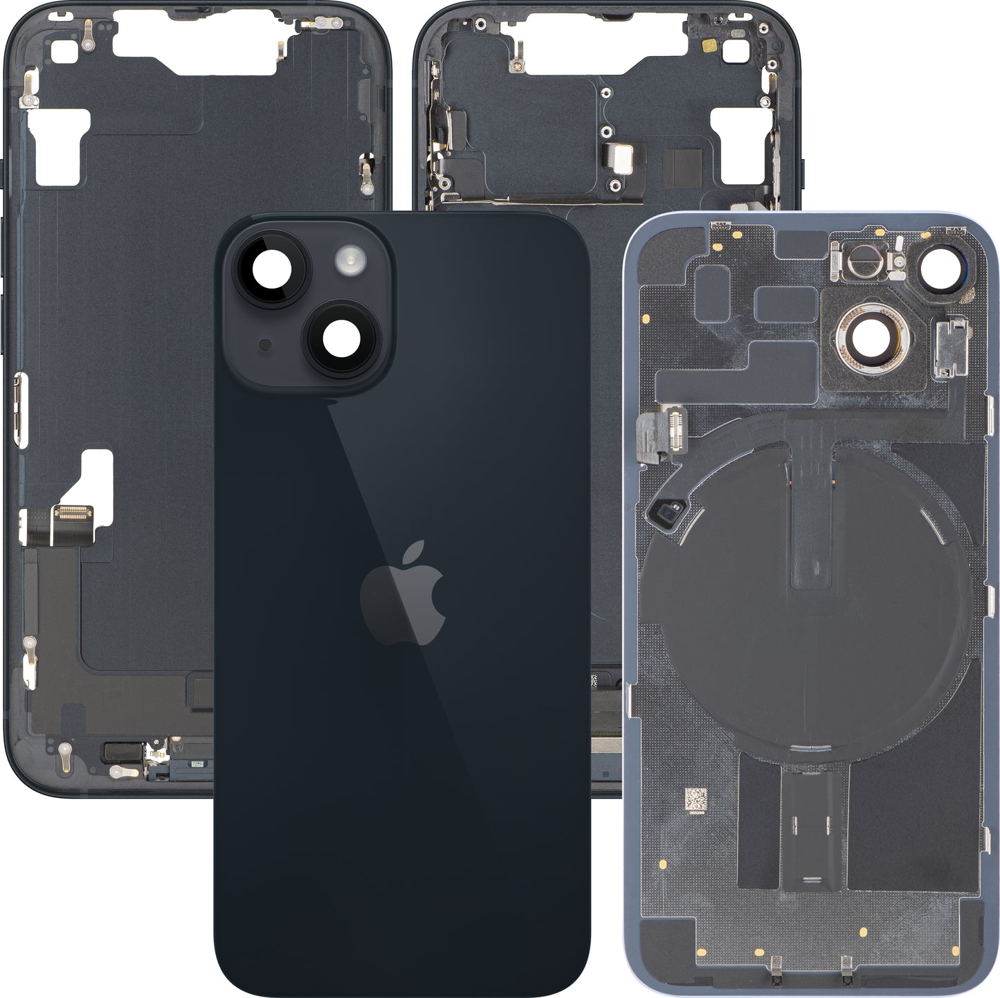 Batterideksel Apple iPhone 14, med midtre ramme, komplette deler, svart (Midnight), bytte