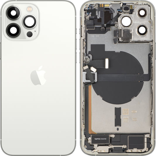 Batterideksel Apple iPhone 13 Pro Max, med midtre ramme, komplette deler, sølv, bytte