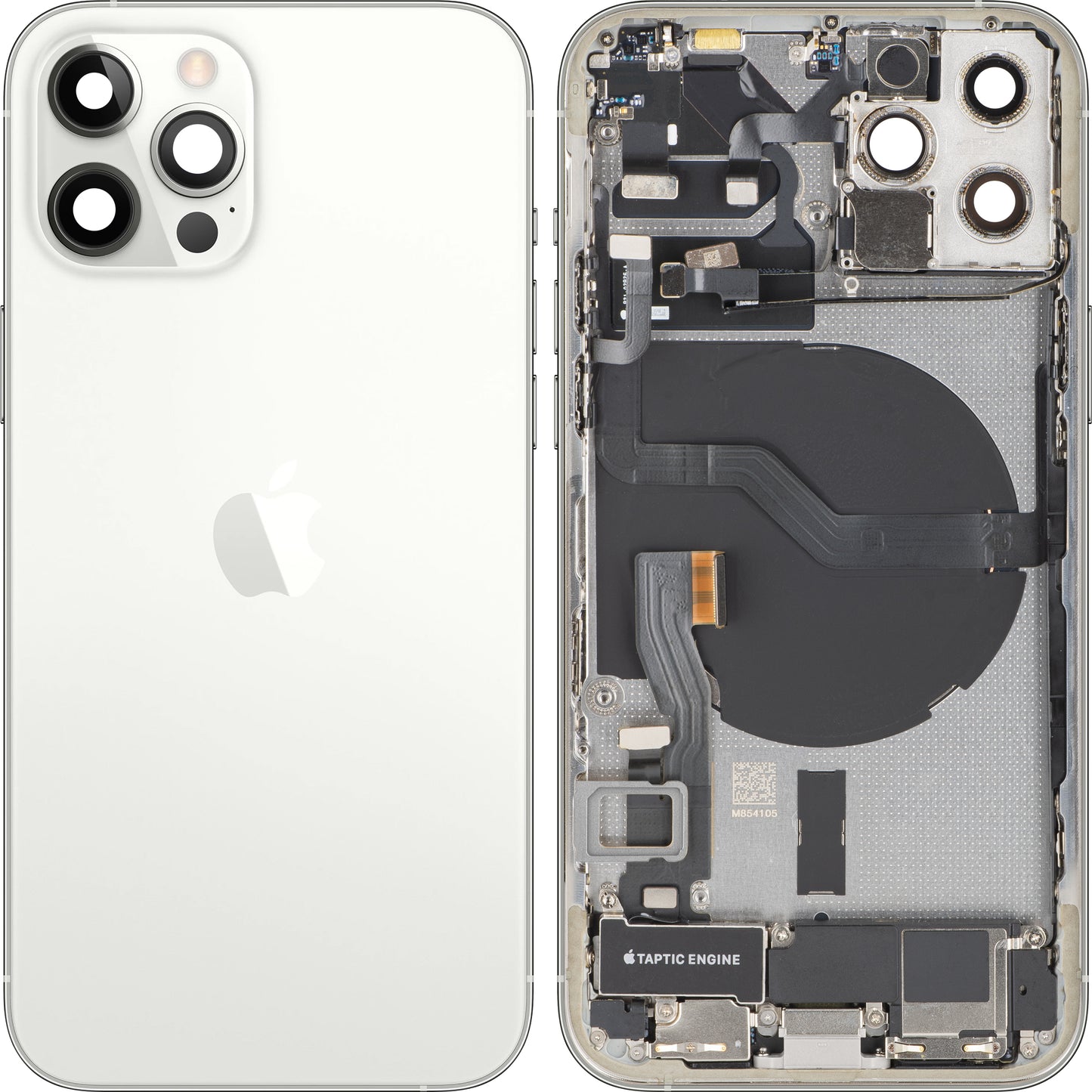 Batterideksel Apple iPhone 12 Pro, med mellomramme, komplette deler, sølv, bytte