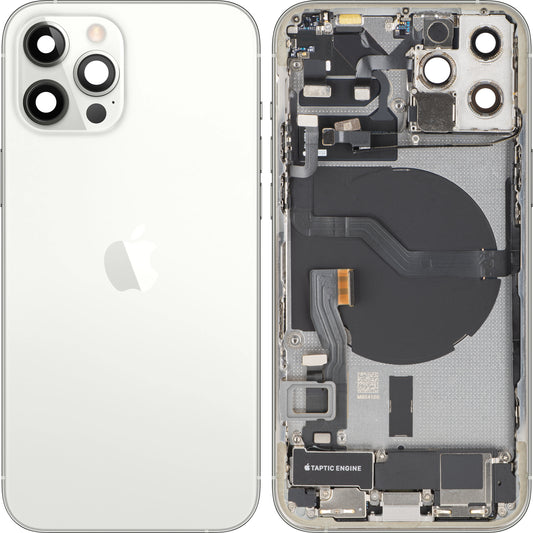 Batterideksel Apple iPhone 12 Pro, med mellomramme, komplette deler, sølv, bytte