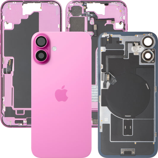 Batterideksel Apple iPhone 16 Plus, med midtre ramme, komplette deler, rosa, premium bytte