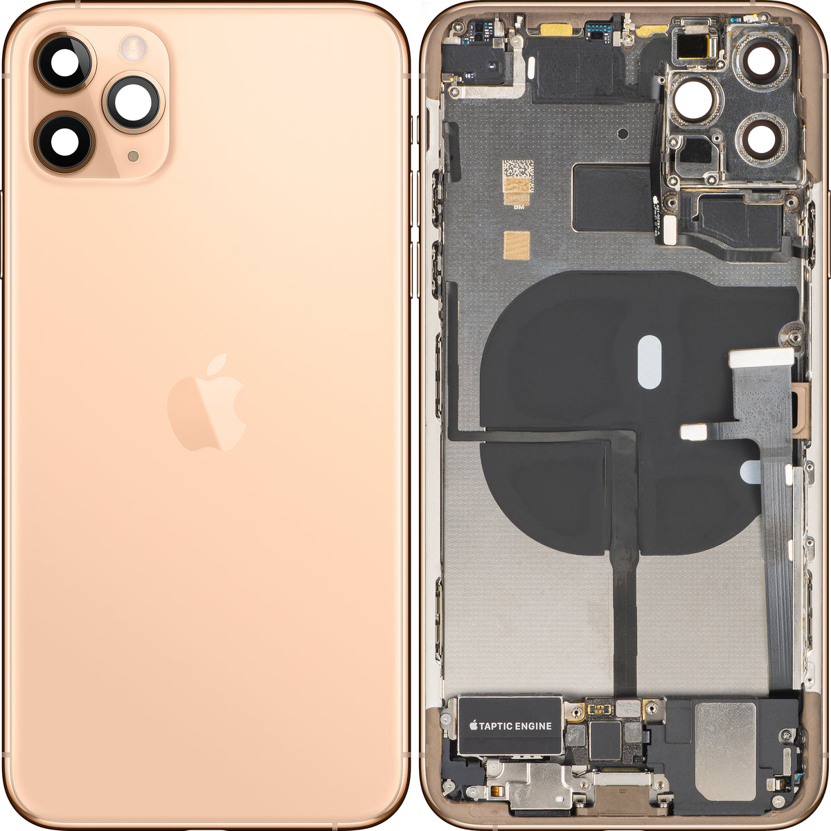 Batterideksel Apple iPhone 11 Pro Max, med midtre ramme, komplette deler, gull (matte gold), premium bytte