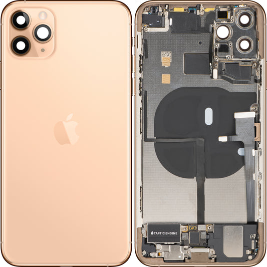 Batterideksel Apple iPhone 11 Pro Max, med midtre ramme, komplette deler, gull (matte gold), premium bytte
