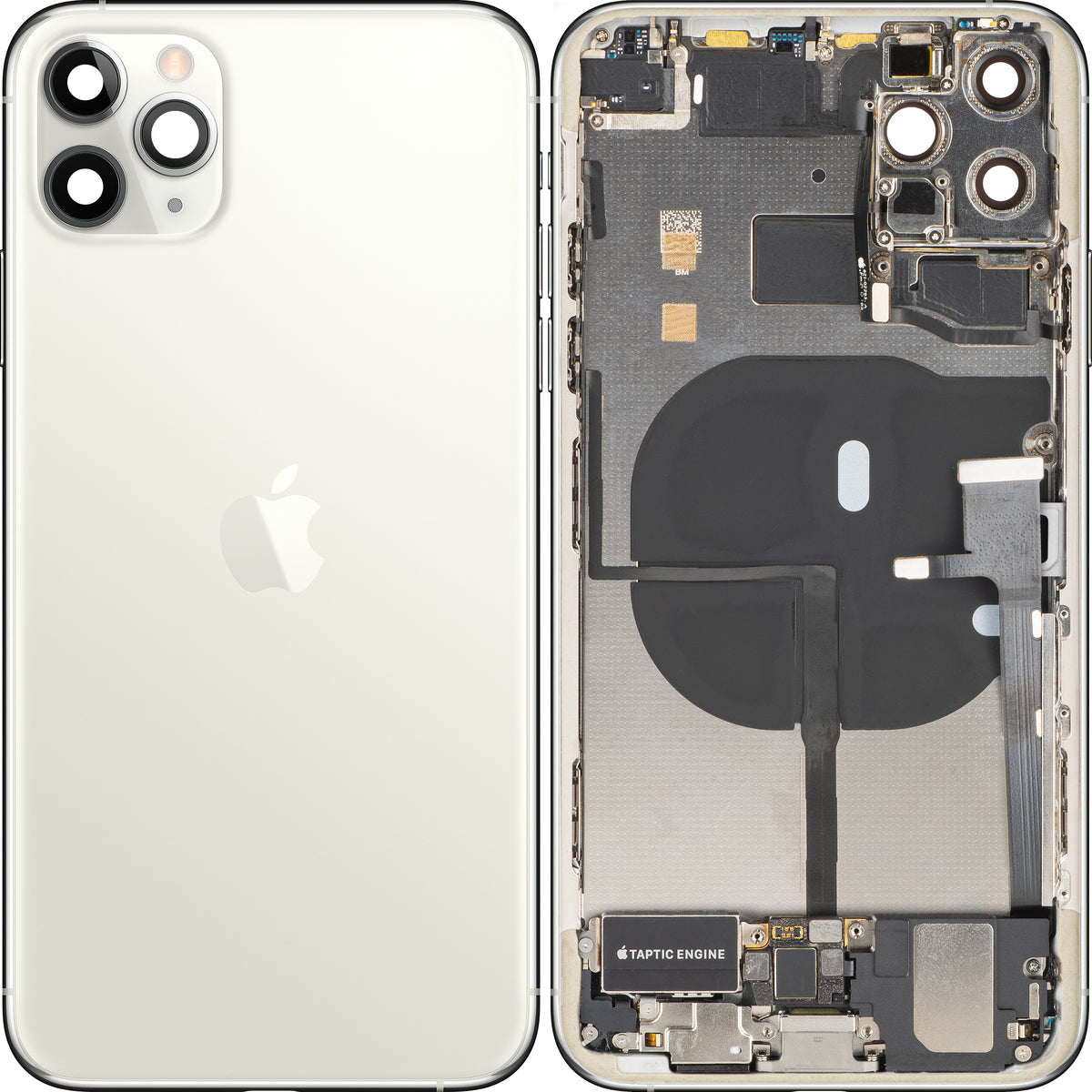 Batterideksel Apple iPhone 11 Pro Max, med midtre ramme, komplette deler, sølv (mattsølv), premium bytte