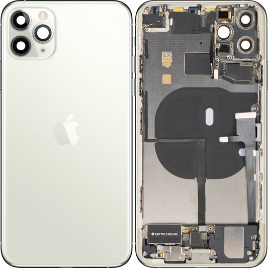 Batterideksel Apple iPhone 11 Pro Max, med midtre ramme, komplette deler, sølv (mattsølv), premium bytte