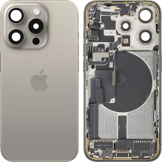 Batterideksel til Apple iPhone 15 Pro, med midtramme, US-versjon, beige (naturlig titan), swap