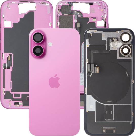 Apple iPhone 16 Batterideksel, med midtre ramme, komplette deler, rosa, Premium bytte