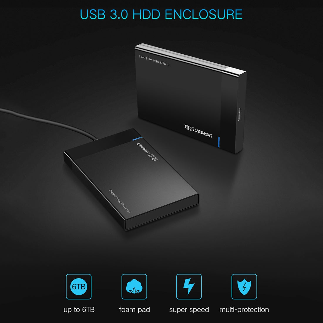 Rack UGREEN US221 for HDD / SSD SATA 2.5inch, USB 3.0, Svart