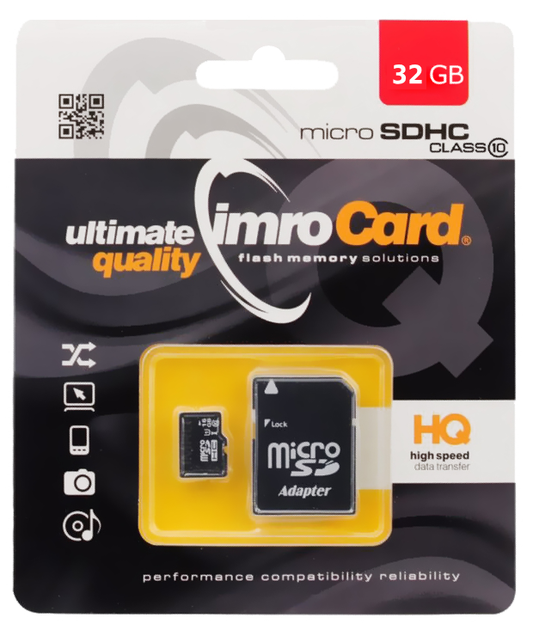 Imro microSDHC minnekort, 32GB, Klasse 10 / UHS-1 U1, med adapter