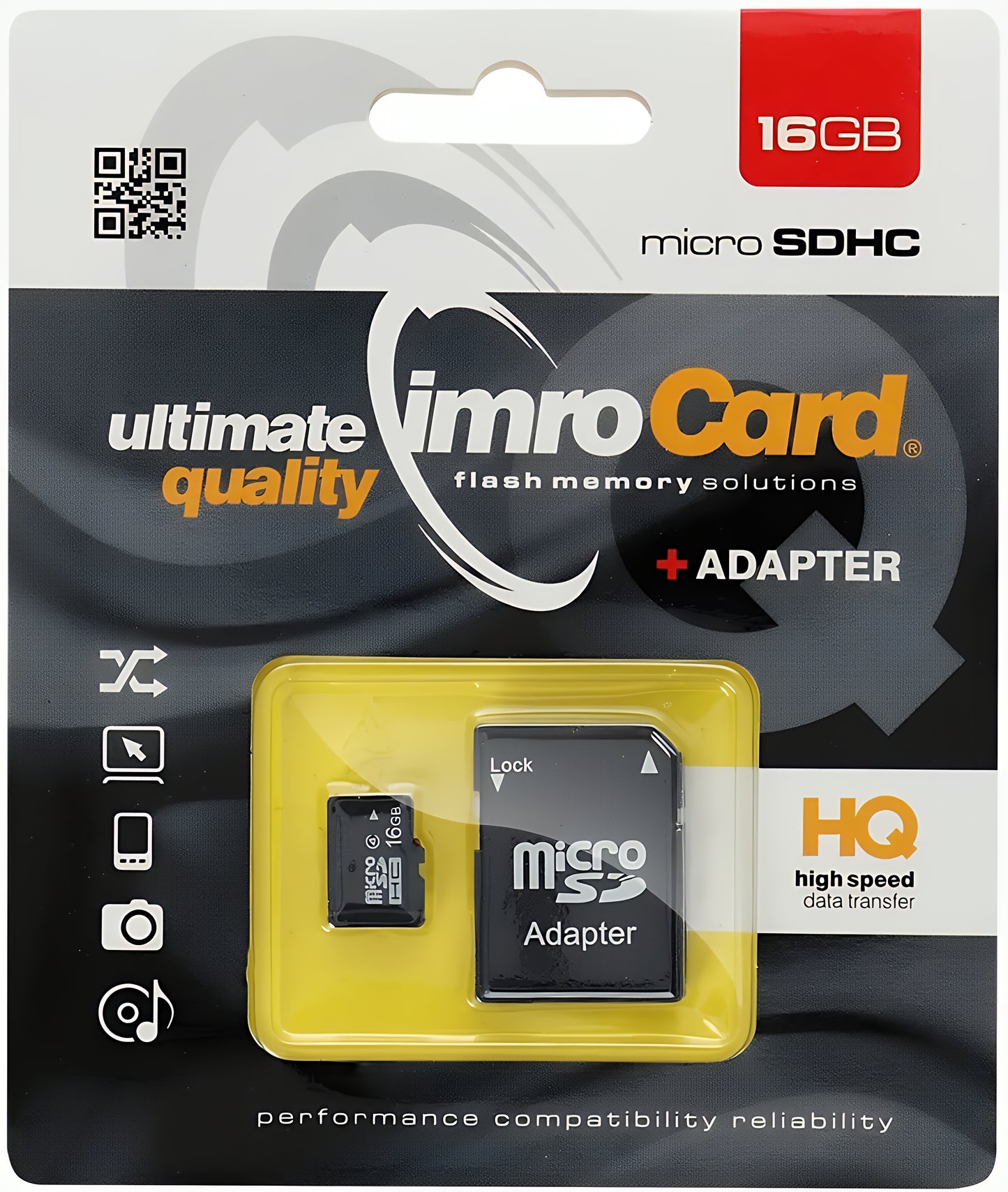 Minnekort microSDHC Imro, 16Gb, Klasse 4, Med Adapter