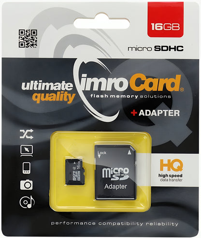 Minnekort microSDHC Imro, 16Gb, Klasse 4, Med Adapter