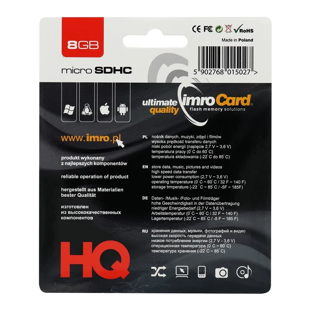 Imro microSDHC minnekort, 8GB, Klasse 4