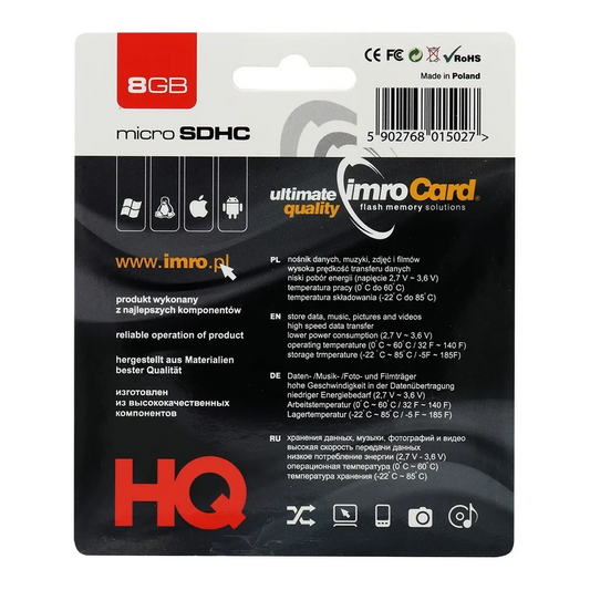 Imro microSDHC minnekort, 8GB, Klasse 4