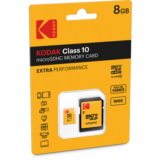 microSDHC-minnekort Kodak Extra Performance, 8Gb, Klasse 10, med adapter EKMSDM8GHC10CK