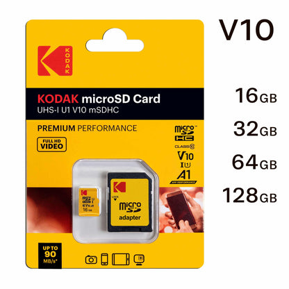 Kodak Premium Performance microSDHC-minnekort, 16Gb, Klasse 10 / UHS-1 U1, med adapter EKMSDM16GHC10K