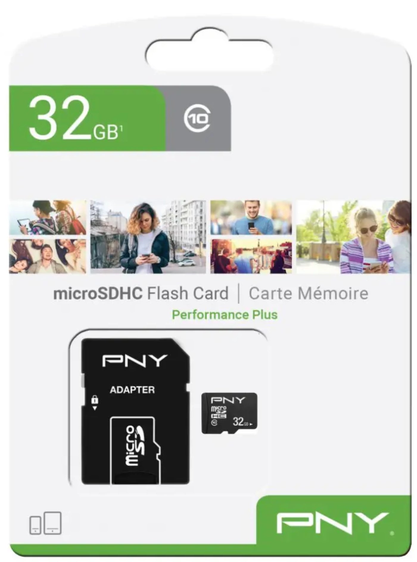 Minnekort microSDHC PNY Performance Plus, 32GB, Klasse 10, Med Adapter P-SDU32G10PPL-GE