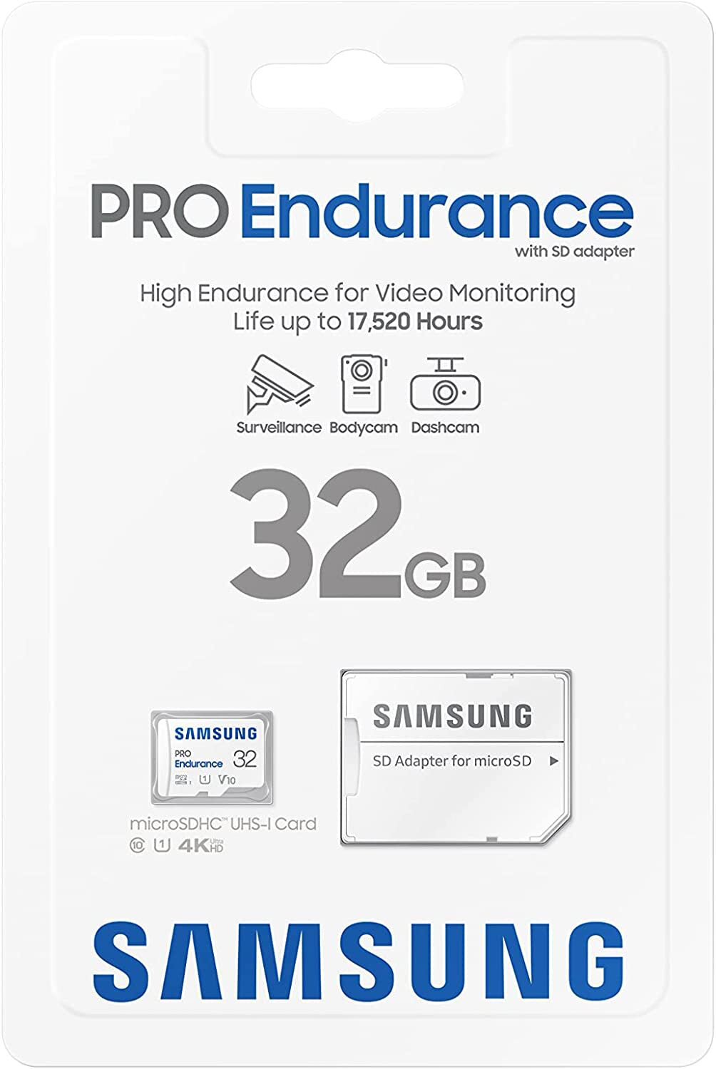 Minnekort microSDHC Samsung PRO Endurance, 32Gb, Klasse 10 / UHS-1 U1, Med Adapter MB-MJ32KA/EU