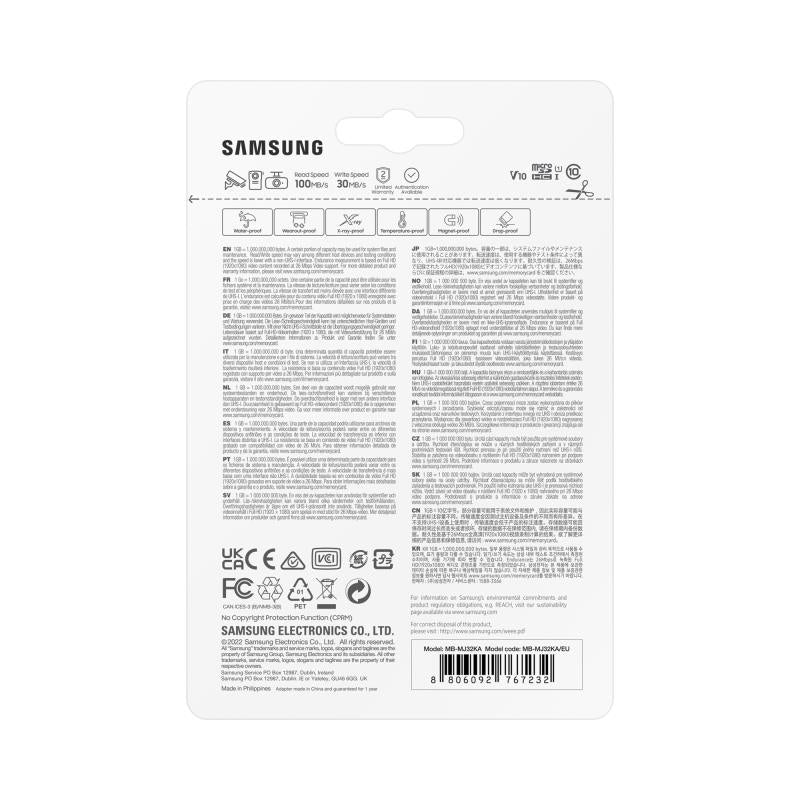 Minnekort microSDHC Samsung PRO Endurance, 32Gb, Klasse 10 / UHS-1 U1, Med Adapter MB-MJ32KA/EU