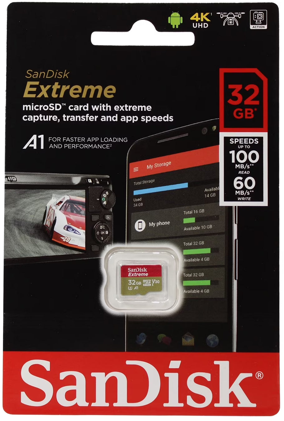 SanDisk Extreme microSDHC-minnekort, 32GB, Klasse 10 / UHS-1 U3 SDSQXAF-032G-GN6MN