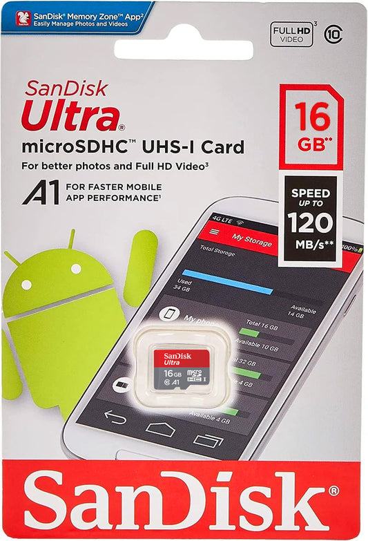 SanDisk Ultra Android A1 microSDHC-minnekort, 16 GB, Klasse 10 / UHS-1 U1 SDSQUAR-016G-GN6MN