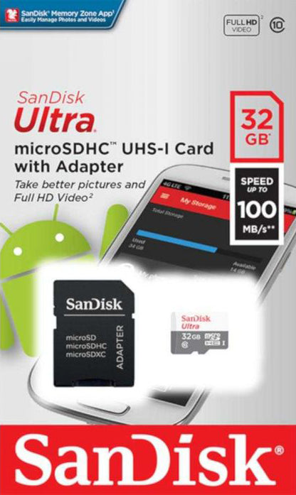 SanDisk Ultra microSDHC-minnekort, 32GB, Klasse 10, med adapter SDSQUNR-032G-GN3MA