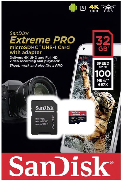Minnekort microSDHC SanDisk Extreme Pro, 32GB, Klasse 10 / UHS-1 U3, Med Adapter SDSQXCG-032G-GN6MA