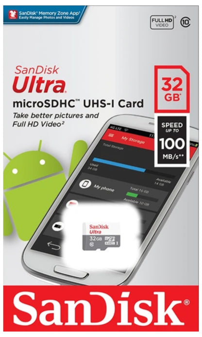 Minnekort microSDHC SanDisk Ultra, 32Gb, Klasse 10 SDSQUNR-032G-GN3MN
