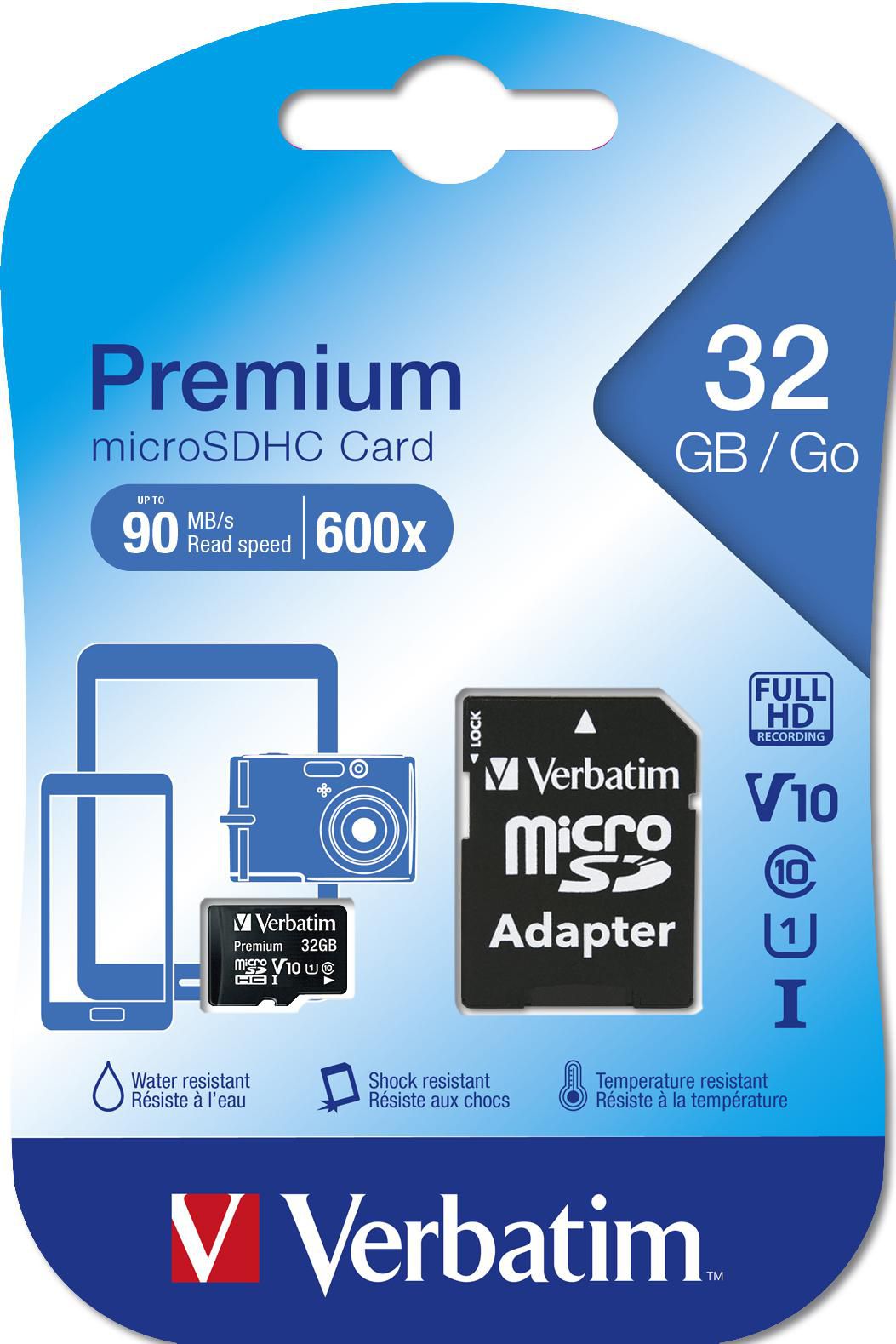 Verbatim microSDHC minnekort, 32GB, Klasse 10 / UHS-1 U1, med adapter