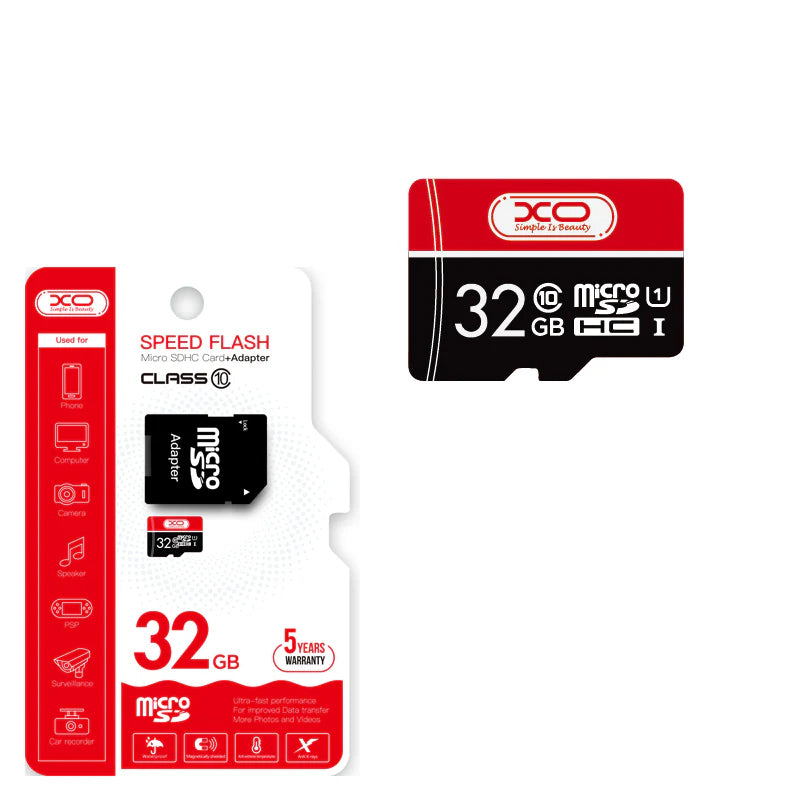 microSDHC-minnekort XO Design Speed Flash, 32GB, Klasse 10 / UHS-1 U3, med adapter