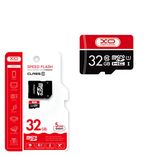 microSDHC-minnekort XO Design Speed Flash, 32GB, Klasse 10 / UHS-1 U3, med adapter