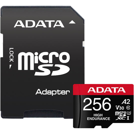 Adata High Endurance microSDXC-minnekort, 256Gb, Klasse 10 / UHS-1 U3, med adapter AUSDX256GUI3V30SHA2-RA1