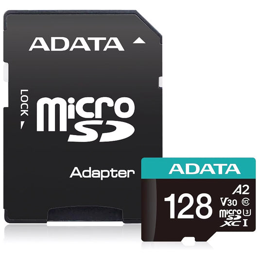 Minnekort microSDXC Adata Premier Pro, 128GB, Klasse 10 / UHS-1 U3, Med Adapter AUSDX128GUI3V30SA2-RA1