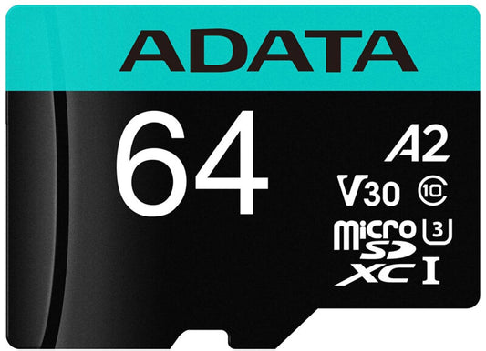 Adata Premier Pro microSDXC minnekort, 64GB, Klasse 10 / UHS-1 U3, med adapter AUSDX64GUI3V30SA2-RA1