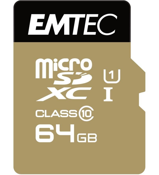 Minnekort microSDXC Emtec Gold+, 64Gb, Klasse 10 / UHS-1 U1, Med Adapter ECMSDM64GXC10GP