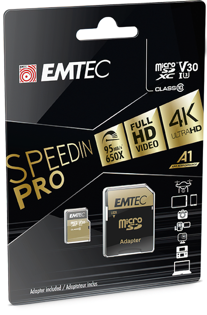 microSDXC-minnekort Emtec Speedin Pro Android A1, 64Gb, Klasse 10 / UHS-1 U3, med adapter ECMSDM64GXC