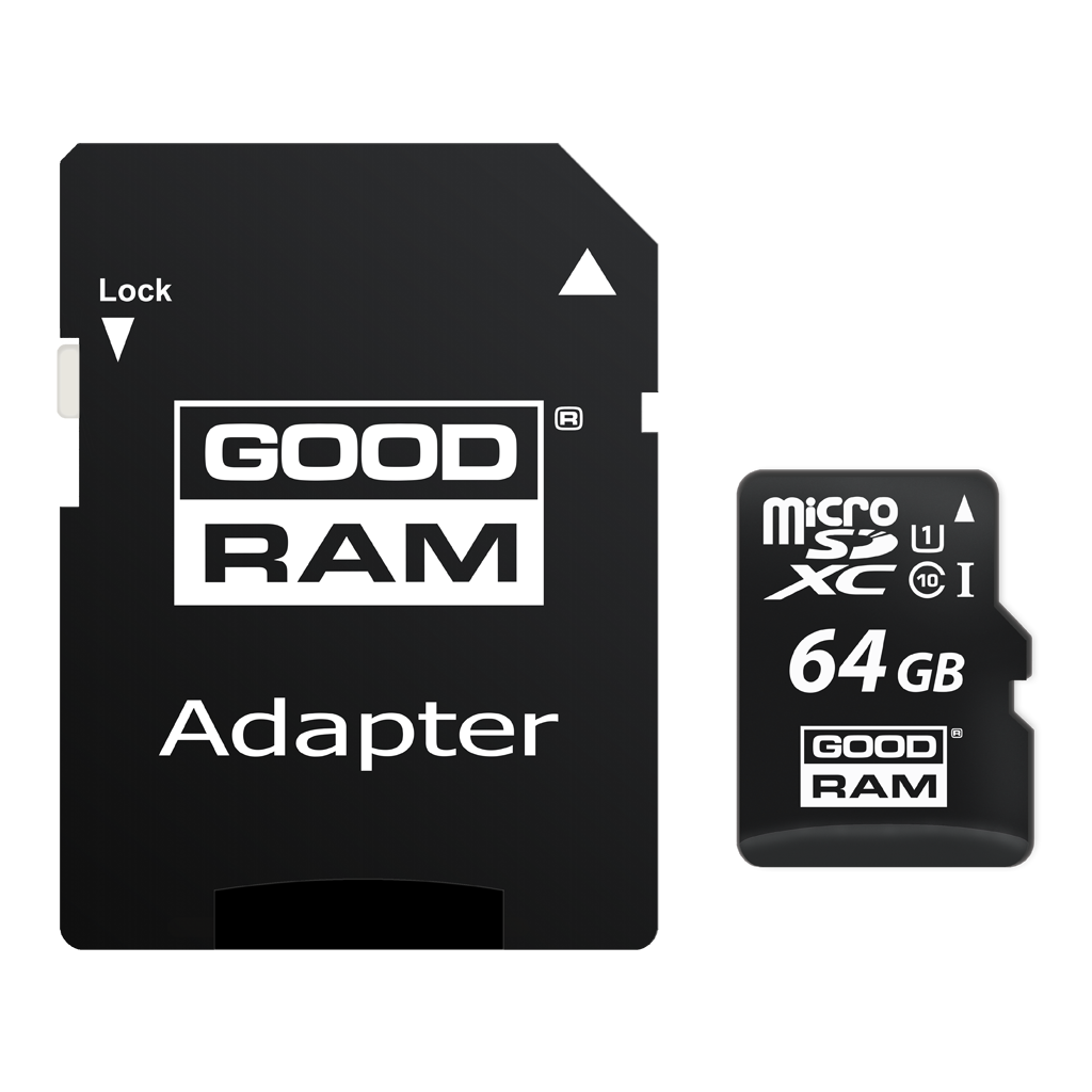 GoodRam microSDXC minnekort, 64GB, Klasse 10 / UHS-1 U1, med adapter M1AA-0640R12