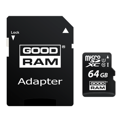 GoodRam microSDXC minnekort, 64GB, Klasse 10 / UHS-1 U1, med adapter M1AA-0640R12