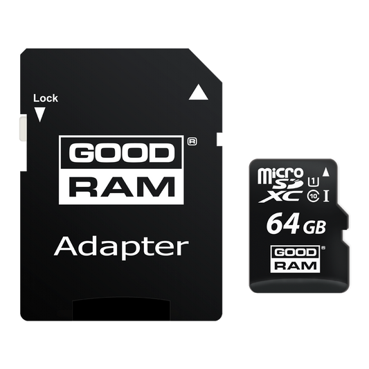 GoodRam microSDXC minnekort, 64GB, Klasse 10 / UHS-1 U1, med adapter M1AA-0640R12