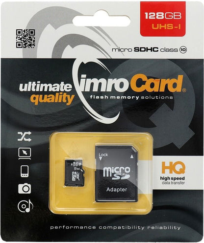 Imro microSDXC minnekort, 128GB, Klasse 10 / UHS-1 U1, med adapter